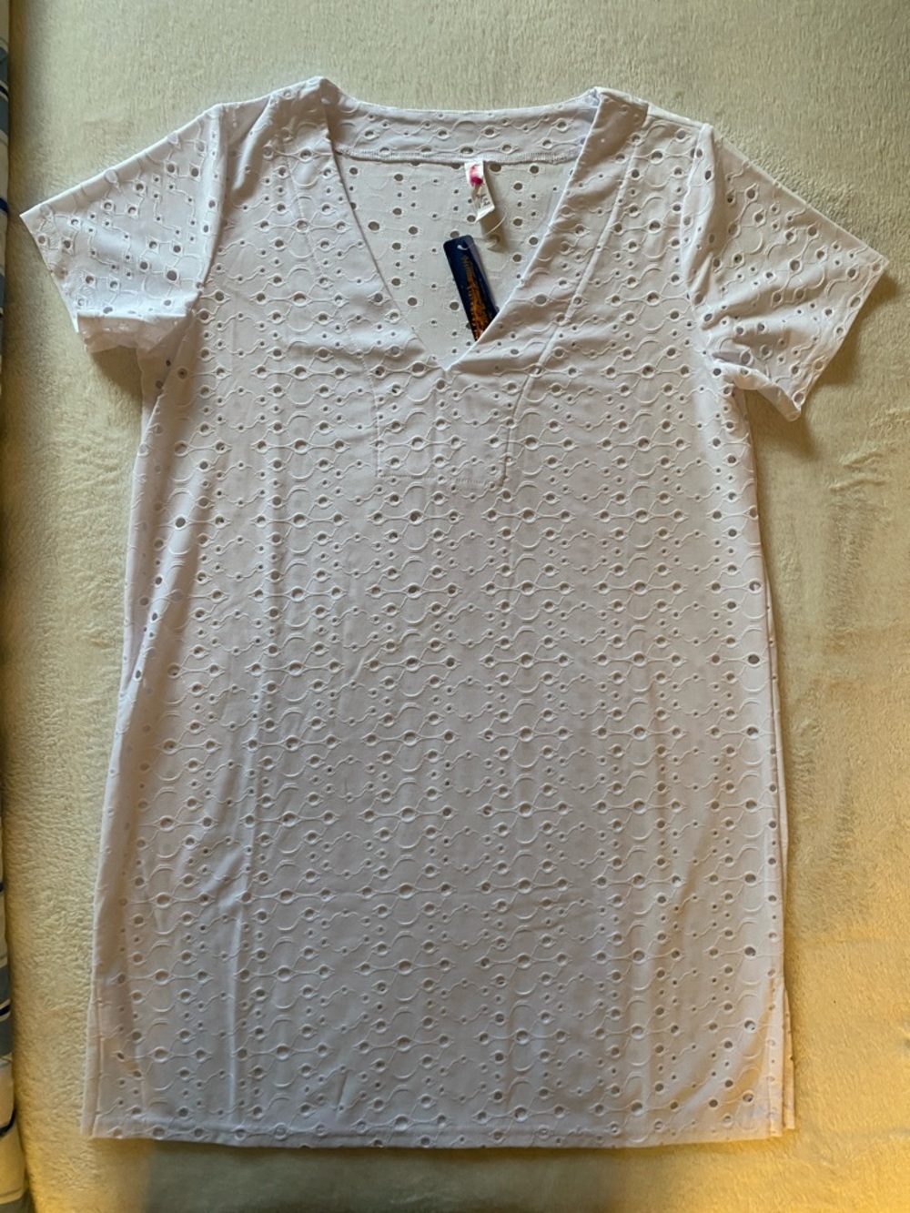Women's White Eyelet V-Neck Swim Coverup by